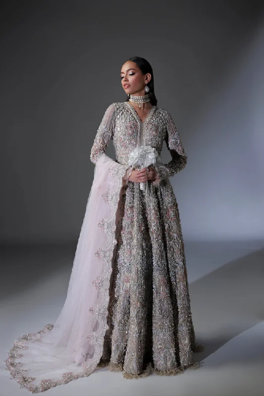 Super Sale off-shoulder dressNet Pakistani Bridal Dress in Gown and Dupatta Style