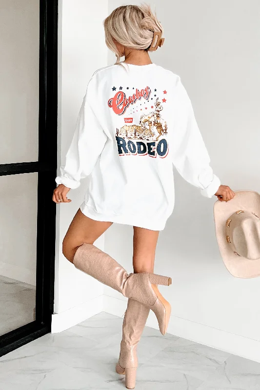 Exclusive Deal athletic style hoodie"Cowboy Rodeo" Double-Sided Graphic Sweatshirt (White)