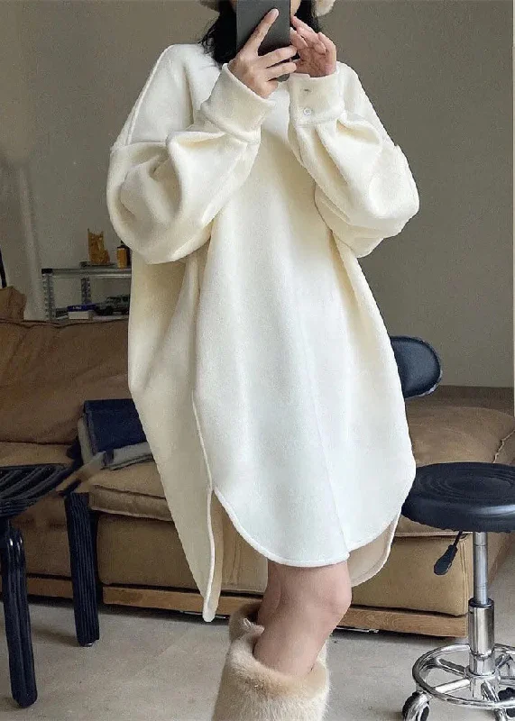 formal dressOversized White O Neck Patchwork Faux Fur Sweatshirts Dress Fall