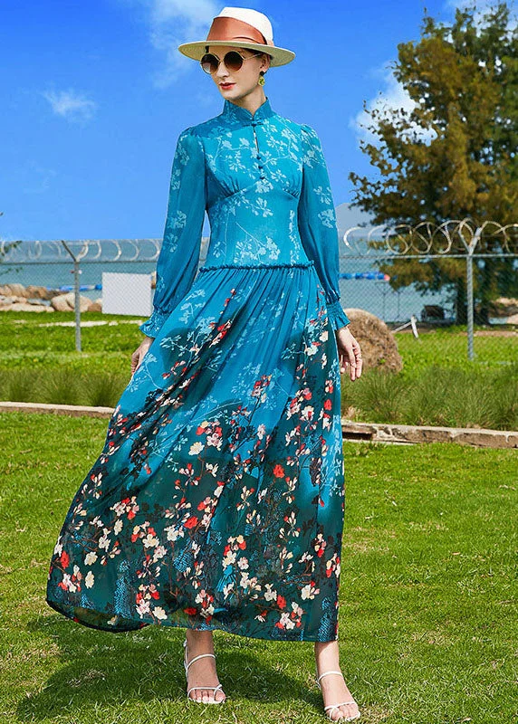 Warehouse Sale form-fitting dressFine Peacock Blue Mandarin Collar Ruffled Print Chiffon Cinch Dresses Spring Warehouse Sale form-fitting dressFine Peacock Blue Mandarin Collar Ruffled Print Chiffon Cinch Dresses Spring