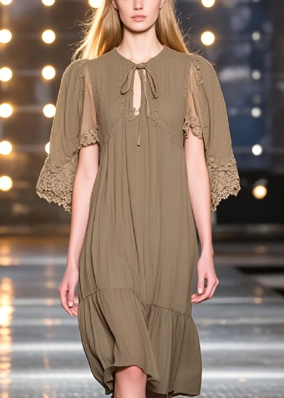 Price Rollback flowy dressChic Dark Khaki Lace Up Cotton Tea Dresses Cloak Sleeves
