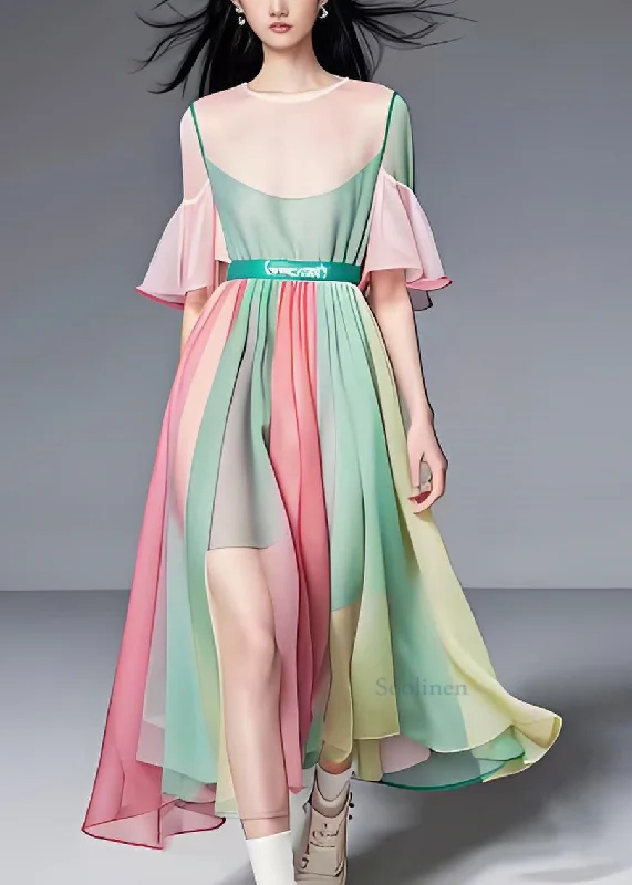 Lowest Prices elegant dressFine Colorblock O Neck Wrinkled Patchwork Chiffon Long Dress Summer Lowest Prices elegant dressFine Colorblock O Neck Wrinkled Patchwork Chiffon Long Dress Summer