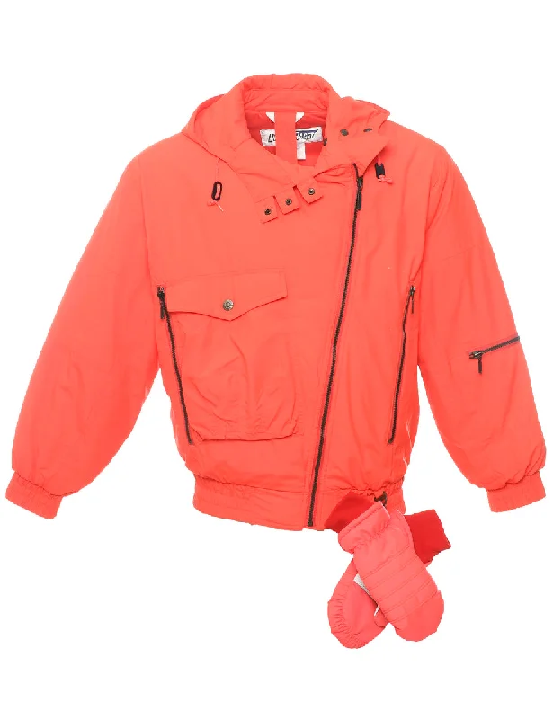 Super Sale windproof jacketHooded Ski Jacket With Gloves Attached - S