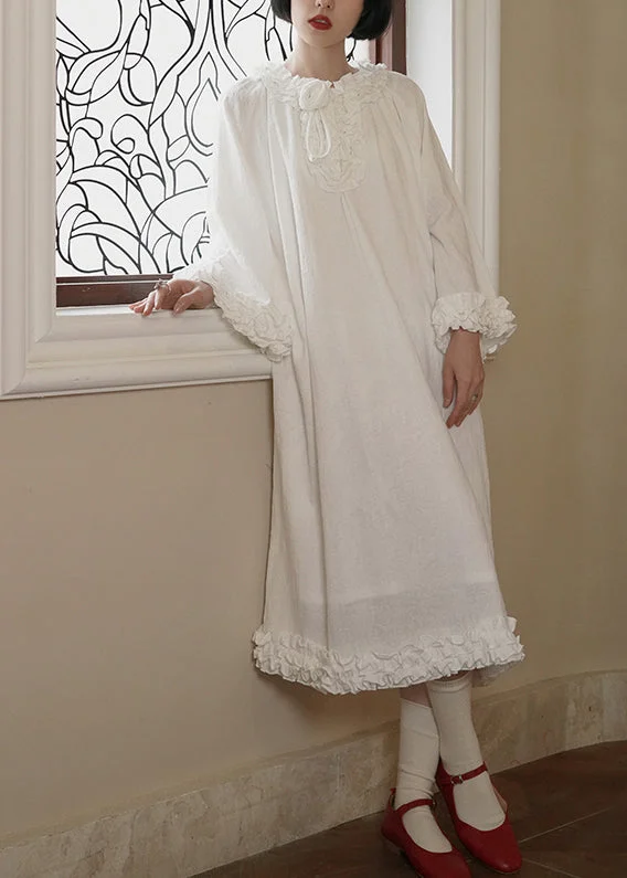 romantic dressOriginal Design White Ruffled Patchwork Cotton Long Dress Fall