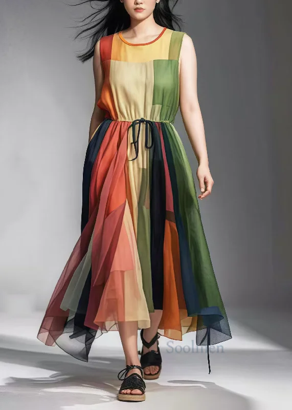 Closeout statement dressWomen Colorblock Cinched Patchwork Tulle Sundress Sleeveless Closeout statement dressWomen Colorblock Cinched Patchwork Tulle Sundress Sleeveless