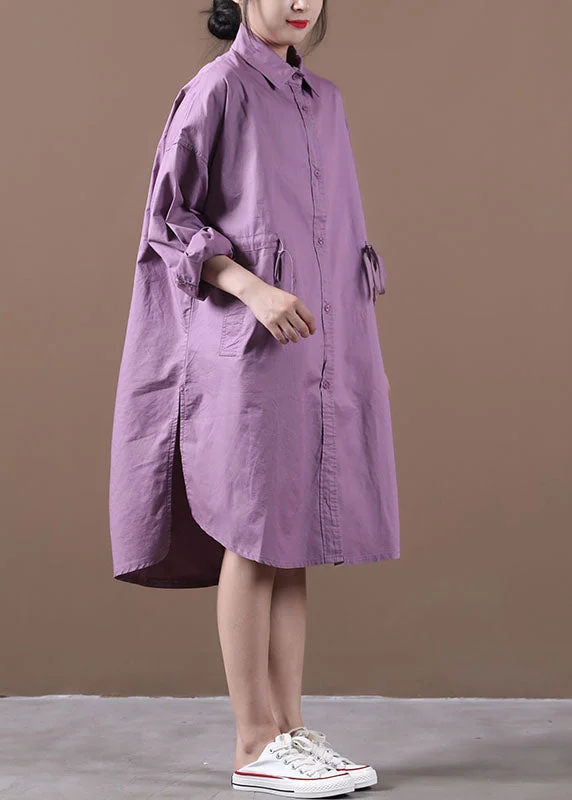 Clearance Event party dressCasual Purple Peter Pan Collar Button Cotton Shirt Dresses Long Sleeve Clearance Event party dressCasual Purple Peter Pan Collar Button Cotton Shirt Dresses Long Sleeve