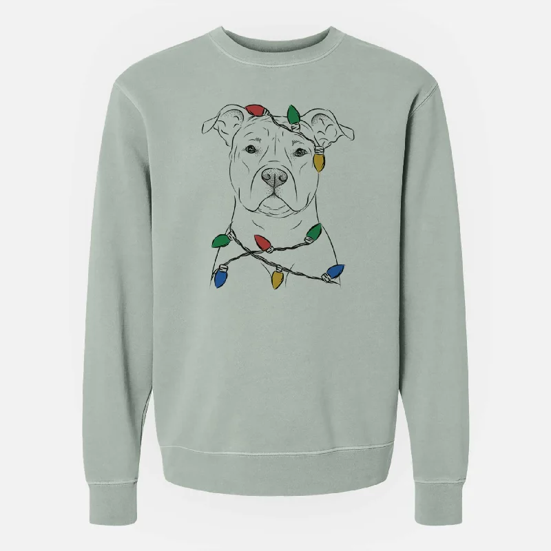 Buy More, Save More relaxed fit sports hoodieChristmas Lights Jethro the American Staffordshire Terrier - Unisex Pigment Dyed Crew Sweatshirt