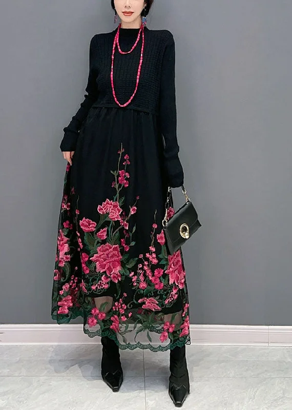 Deal Explosion flowy evening dressRed Knit Patchwork Tulle Long Dress Embroideried Spring Deal Explosion flowy evening dressRed Knit Patchwork Tulle Long Dress Embroideried Spring