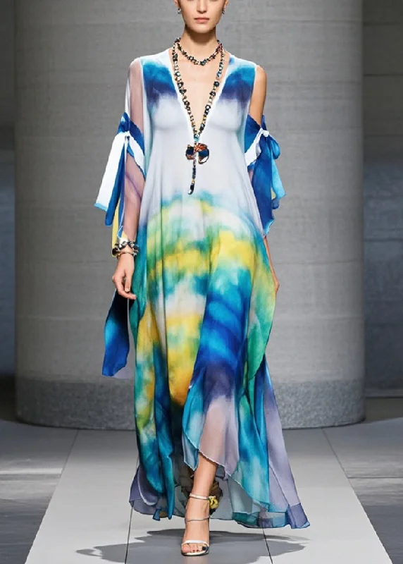 Huge Savings sophisticated dressStylish Cold Shoulder Tie Dye Chiffon Holiday Dress Summer