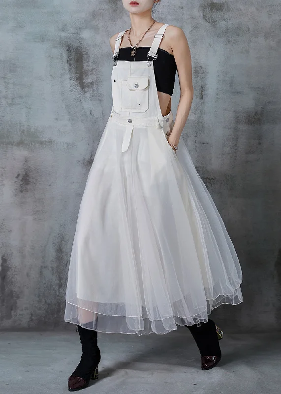 Major Savings casual day dressFitted White Silm Fit Patchwork Organza Long Dress Fall