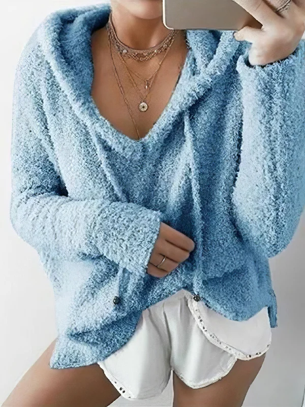 YEAR-End Sale Women's V-Neck Hooded Sweater