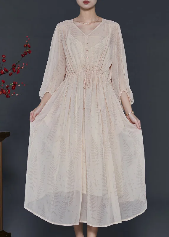 Flash Deals structured dressBoho Apricot Cinched Print Chiffon Dresses Summer