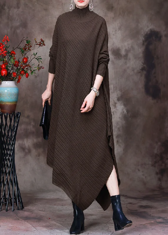 Bargain Prices casual evening dressLoose Chocolate Turtleneck Asymmetrical Knit Dresses Long Sleeve Bargain Prices casual evening dressLoose Chocolate Turtleneck Asymmetrical Knit Dresses Long Sleeve
