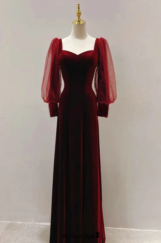 Deal Mania draped dressFit and Flare Long Sleeve Deep Red Velvet Party Dress