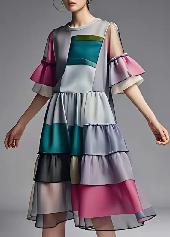 Mega Sale casual day dressBoutique Colorblock Plaid Patchwork Wrinkled Chiffon Long Dress Half Sleeve Mega Sale casual day dressBoutique Colorblock Plaid Patchwork Wrinkled Chiffon Long Dress Half Sleeve