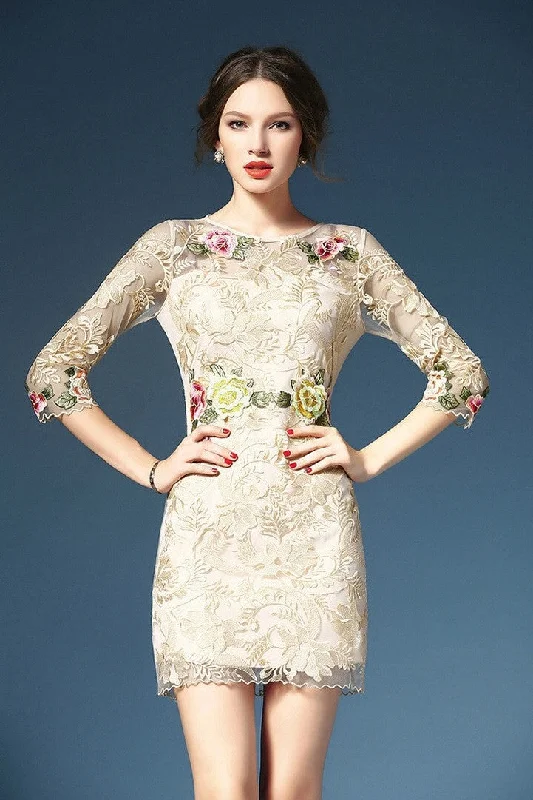 evening dressEmbroidered Flower Lace Dress