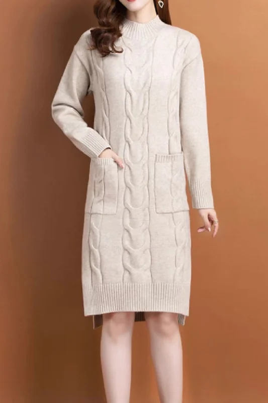 casual summer dressSlit Cable Knit Wool Dress