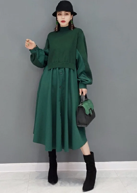 Flash Sale sleek dressWomen Green Stand Collar Patchwork Knit Cotton Shirt Dress Long Sleeve Flash Sale sleek dressWomen Green Stand Collar Patchwork Knit Cotton Shirt Dress Long Sleeve
