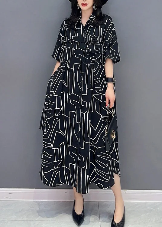 Price Slash playful dressModern Black Striped Button Long Shirts Dress Spring