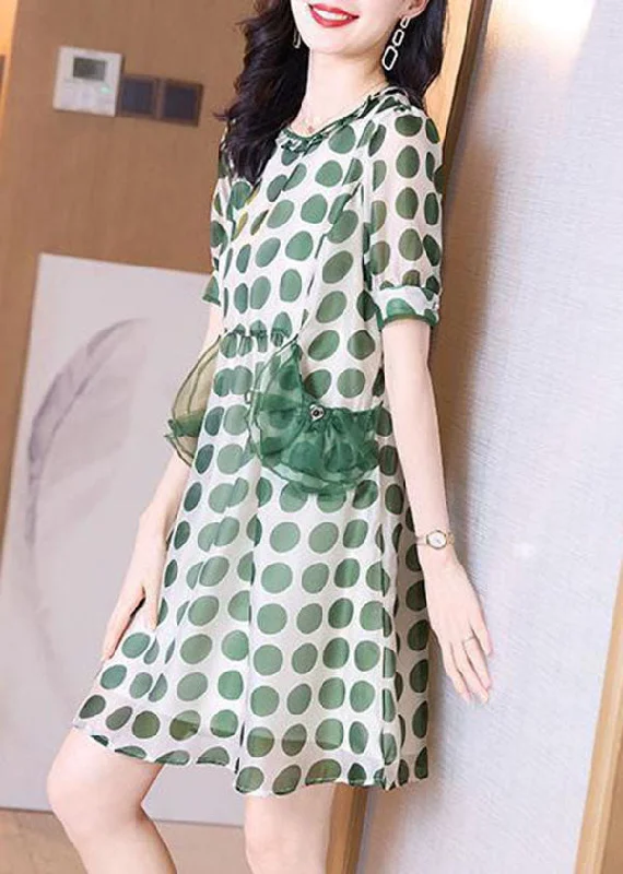 sleek midi dressBeautiful Green Print Tulle Patchwork Chiffon Cinched Dress Summer