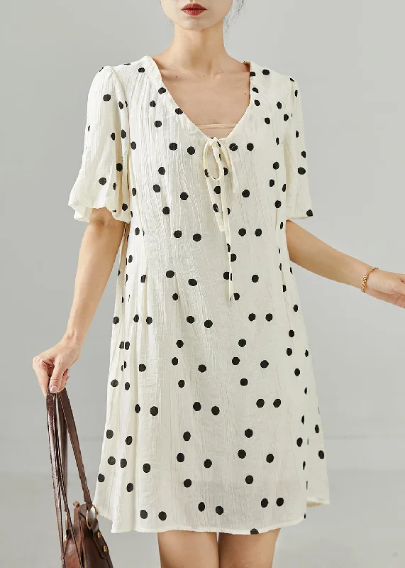 puff sleeve dressArt White Oversized Print Cotton Mid Dresses Summer