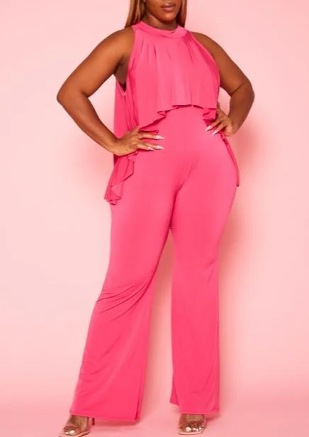 Massive Deals Hi Curvy Plus Size Women First Class Sleeveless Overlay Jumpsuit