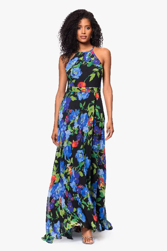 Lowest Price lace-up dress"Eleanora" Chiffon Print Halter Neck Floor Length Dress