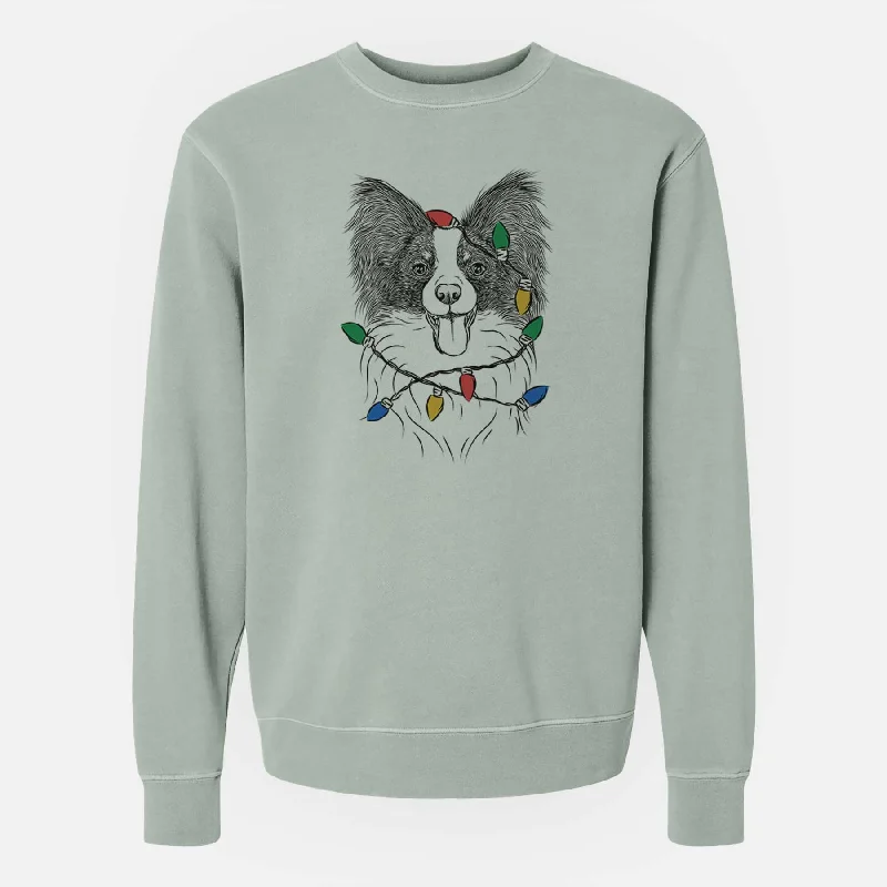 breathable gym hoodieChristmas Lights Patrick the Papillon - Unisex Pigment Dyed Crew Sweatshirt