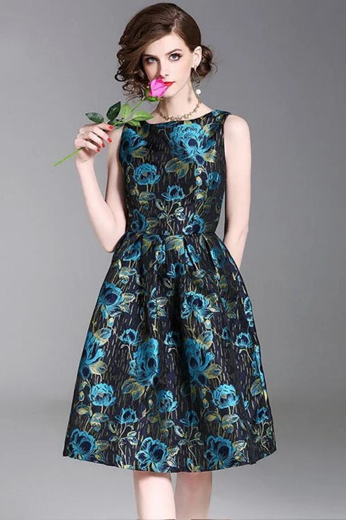 elegant dressJacquard Flower Fit and Flare Dress