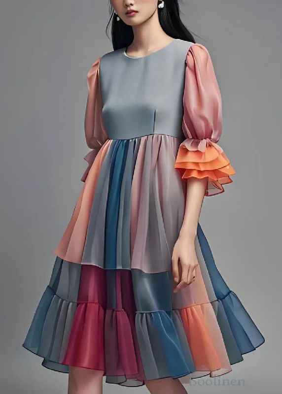 flowy evening dressFashion Colorblock Ruffled Patchwork Chiffon Dress Summer