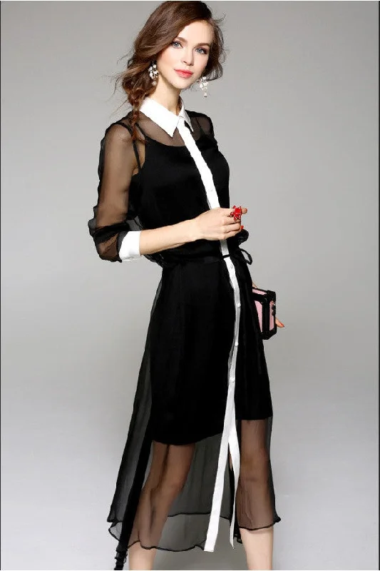 vintage-inspired dressWaist Tie Chiffon Shirt Dress