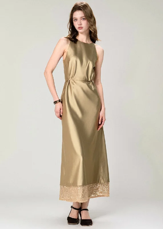 Today’s Deal relaxed fit dress2024 New Gold Print Patchwork Silk Long Dress Summer