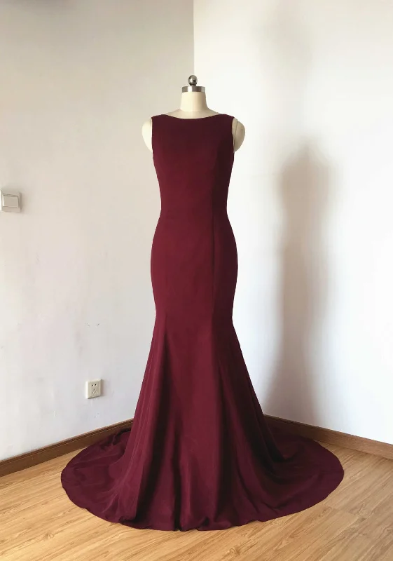 TIME-Limited Offer casual shift dressMermaid Low Back Burgundy Evening Dress