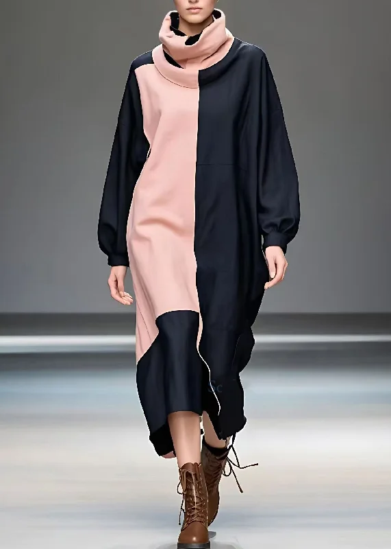 Limited Quantity pleated dressLoose Colorblock Turtleneck Patchwork Robe Dresses Long Sleeve Limited Quantity pleated dressLoose Colorblock Turtleneck Patchwork Robe Dresses Long Sleeve