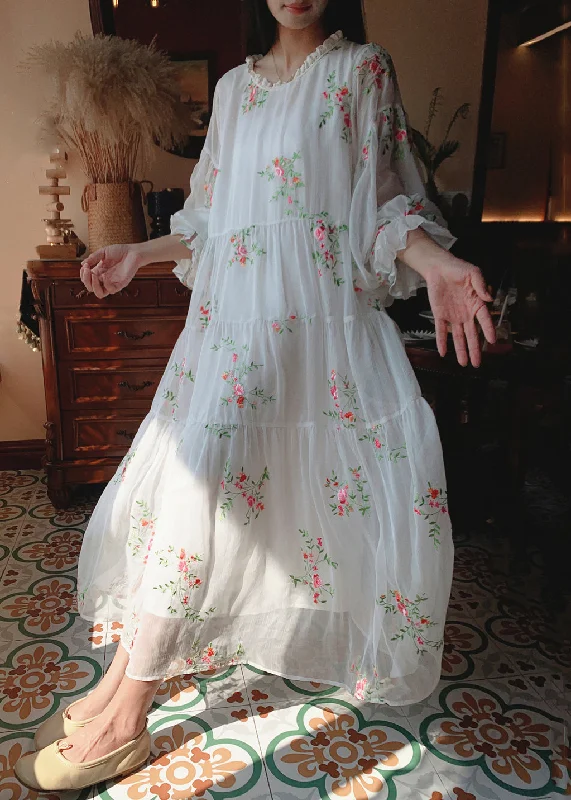 Limited Edition winter dressStylish White Ruffled Embroidered Chiffon Long Dresses Fall Limited Edition winter dressStylish White Ruffled Embroidered Chiffon Long Dresses Fall