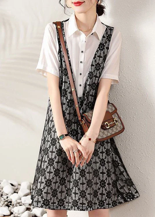 satin dressFashion Peter Pan Collar False Two Pieces Cotton Shirts Dresses Summer