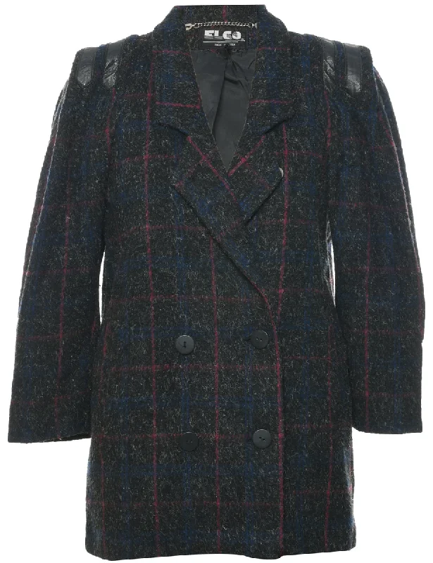 Stock Clearance fashion coat with hoodChecked Pattern Wool Coat - M