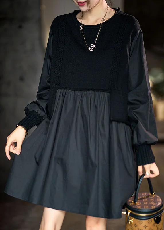 off-shoulder dressBeautiful Black Asymmetrical Knit Patchwork Cotton Dresses