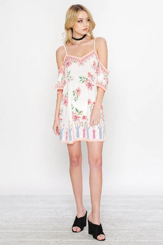 comfy dressFloral Cold Shoulder Shift Dress