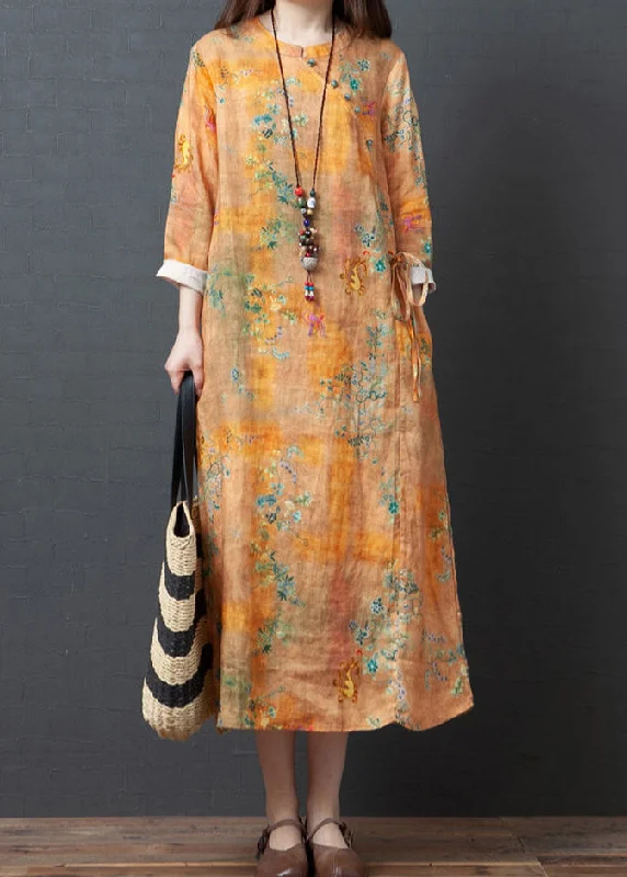 Today’s Deal wool dressVintage Yellow O-Neck Print Tie Waist Linen Holiday Dress Spring Today’s Deal wool dressVintage Yellow O-Neck Print Tie Waist Linen Holiday Dress Spring