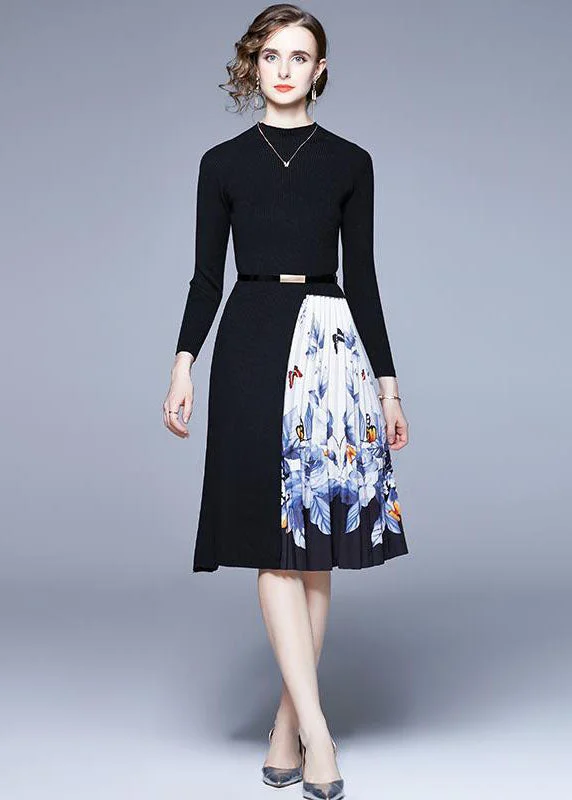 Midnight Madness bodycon dressFrench Black O-Neck Patchwork Print Knit Long Dress Long Sleeve Midnight Madness bodycon dressFrench Black O-Neck Patchwork Print Knit Long Dress Long Sleeve