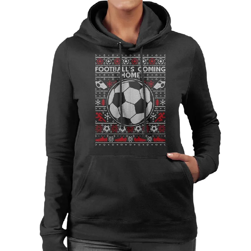 soft pullover hoodieFootball's Coming Home Christmas Knit Women's Hooded Sweatshirt