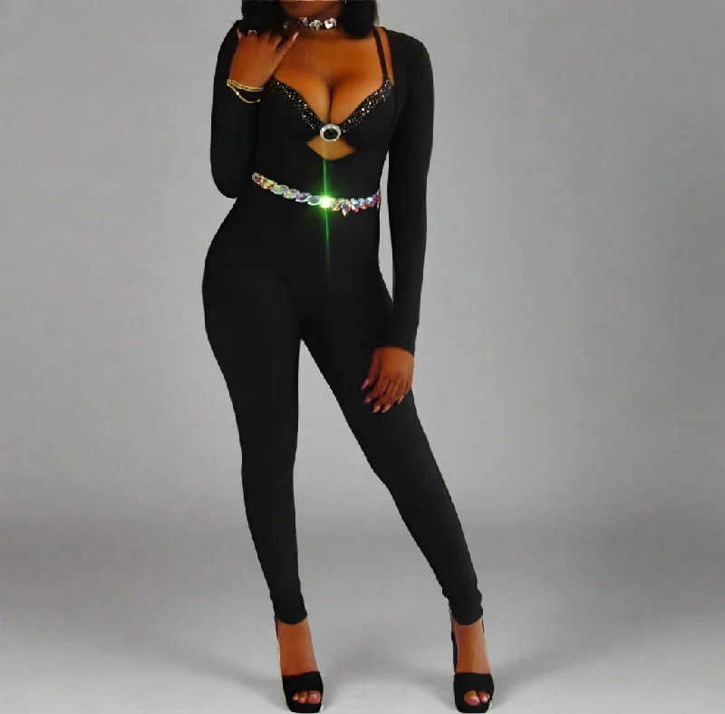 Can't Be Beat Sassy Plunge Neckline jumpsuit catsuit NO BELT