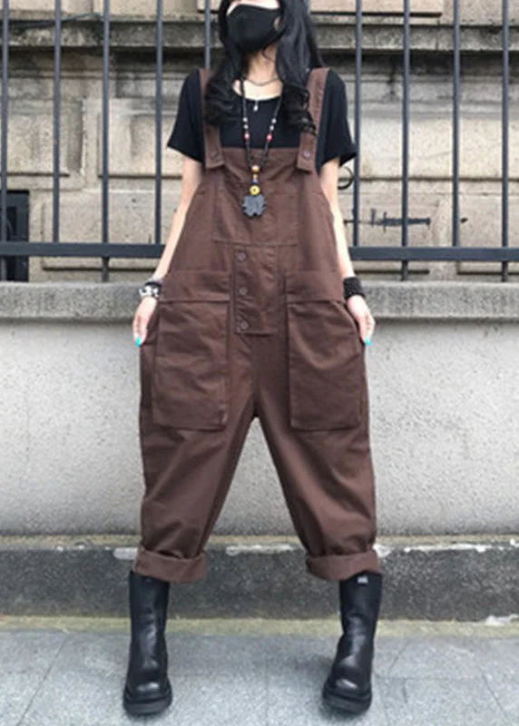 Stock Clearance Organic Coffee Solid Overalls Jumpsuit Summer TY1001