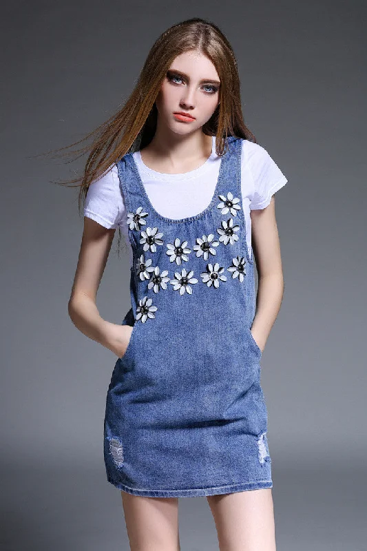 knit dressFlower Design T-Shirt Denim Dress