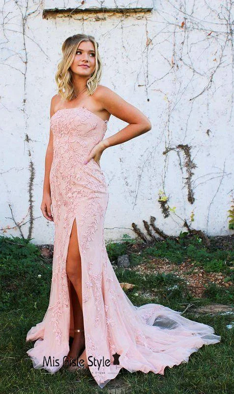 YEAR-End Sale elegant shift dressFit-Flare Split Blush Pink Prom Dress