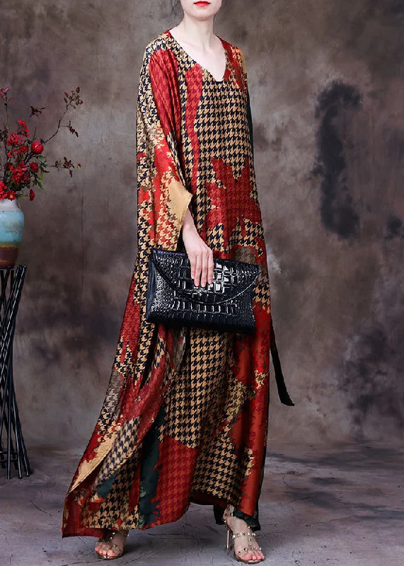 Great Bargains stylish dressOrganic Red Yellow Colour Patchwork V Neck Print Tie Waist Silk Vacation Dresses Batwing Sleeve Great Bargains stylish dressOrganic Red Yellow Colour Patchwork V Neck Print Tie Waist Silk Vacation Dresses Batwing Sleeve