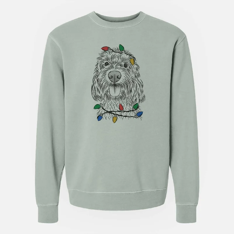 cool workout sweatshirtChristmas Lights Clover the Cockapoo - Unisex Pigment Dyed Crew Sweatshirt