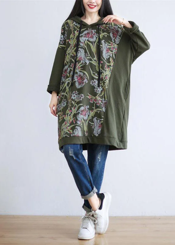 chic wrap dressUnique Tea Green Hooded Print Cotton Shift Dress Spring