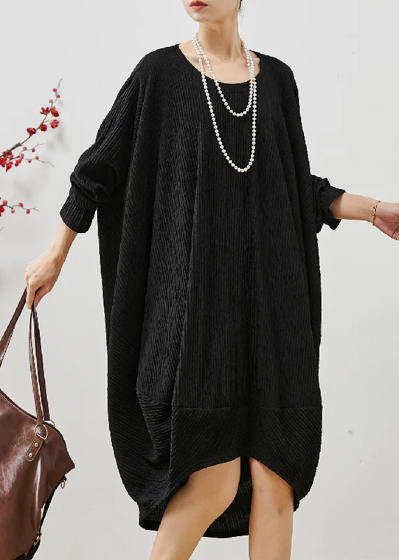 Extra Savings printed dressBeautiful Black Low High Design Patchwork Cotton Dress Fall